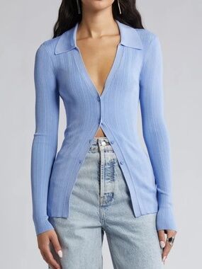 Open Edit Collar Rib Cardigan BLUE HYDRANGEA Size Large